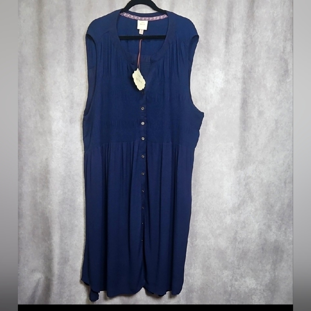 Knox Rose Navy Plus Size 4X Smocked Button-Up Dress